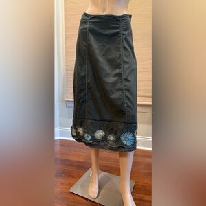 Johnny Was Deep Olive Skirt with Floral Embroidery